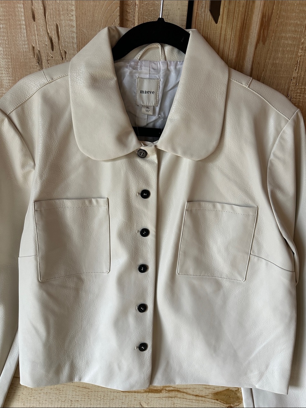 Maeve Cream Leather Jacket with Patch Pockets